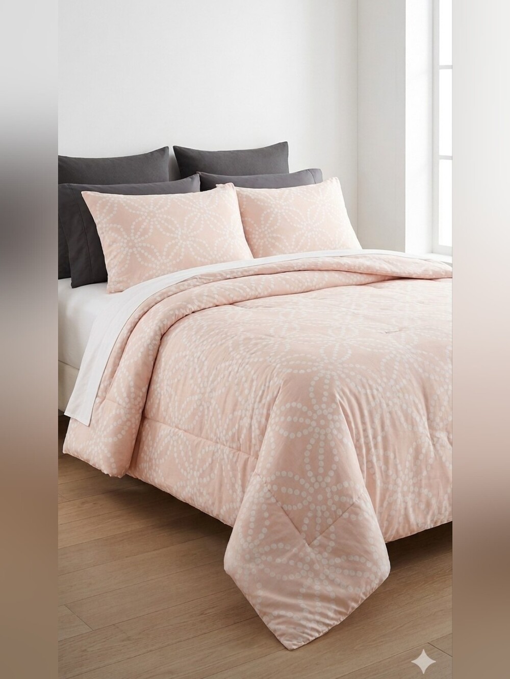 Blush Pink Dot-Pattern Comforter Set with Matching Shams